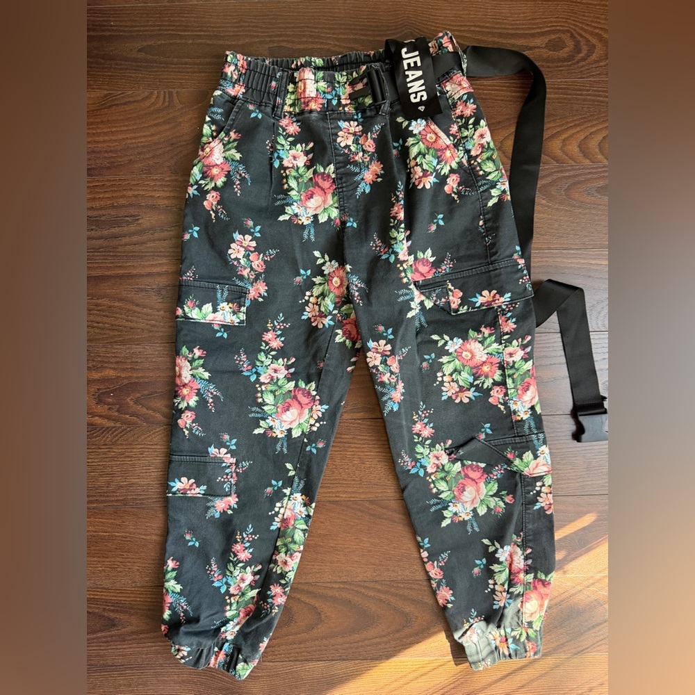 VIP Floral Black Kids Joggers with Belt